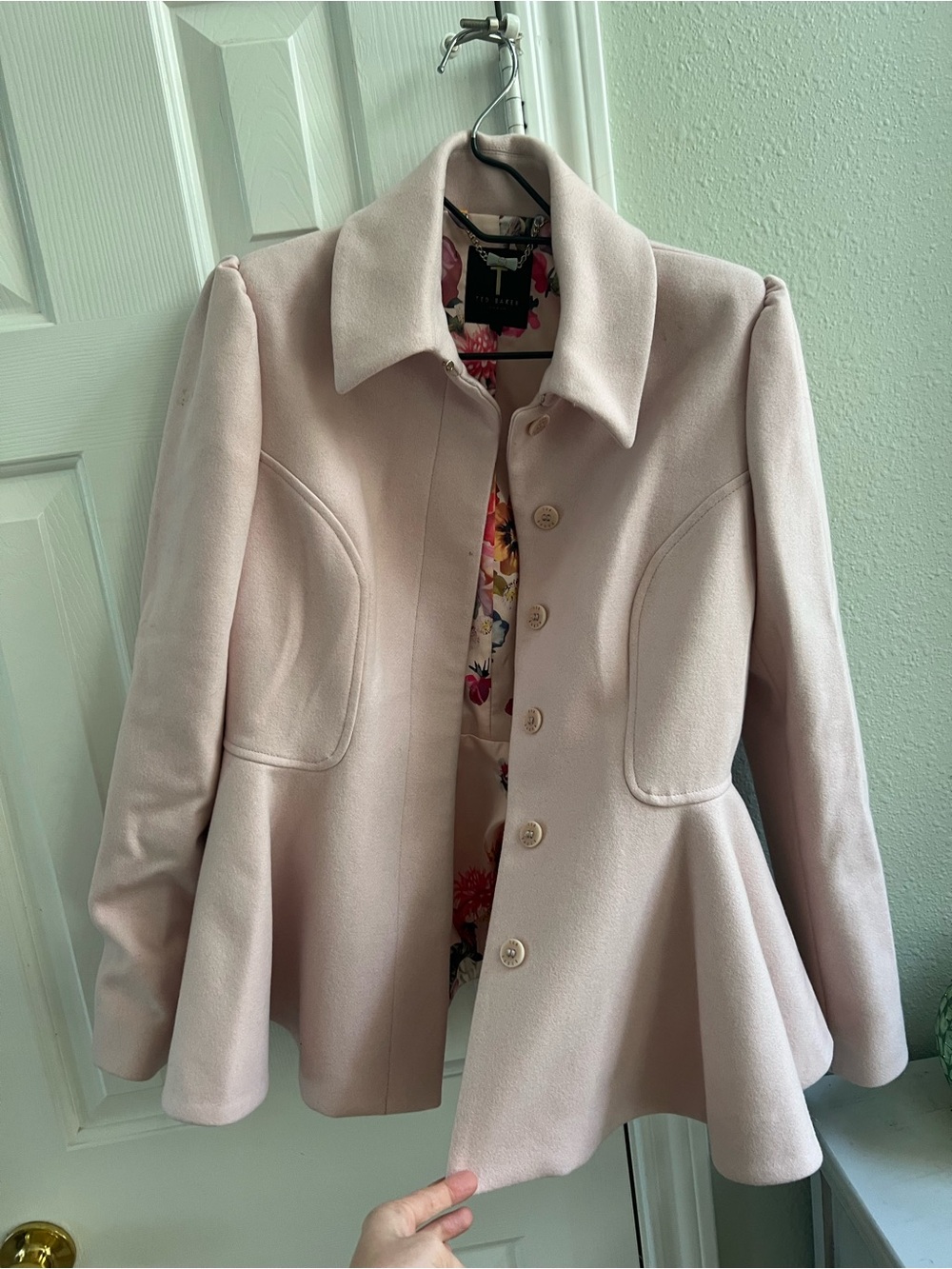 Ted Baker Pale Pink Peplum Wool-Blend Coat - Size 3